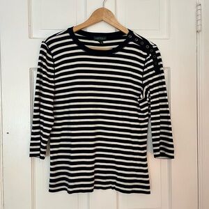 Lauren Ralph Lauren Navy and White 3/4 Sleeve T-Shirt Womens Medium Nautical